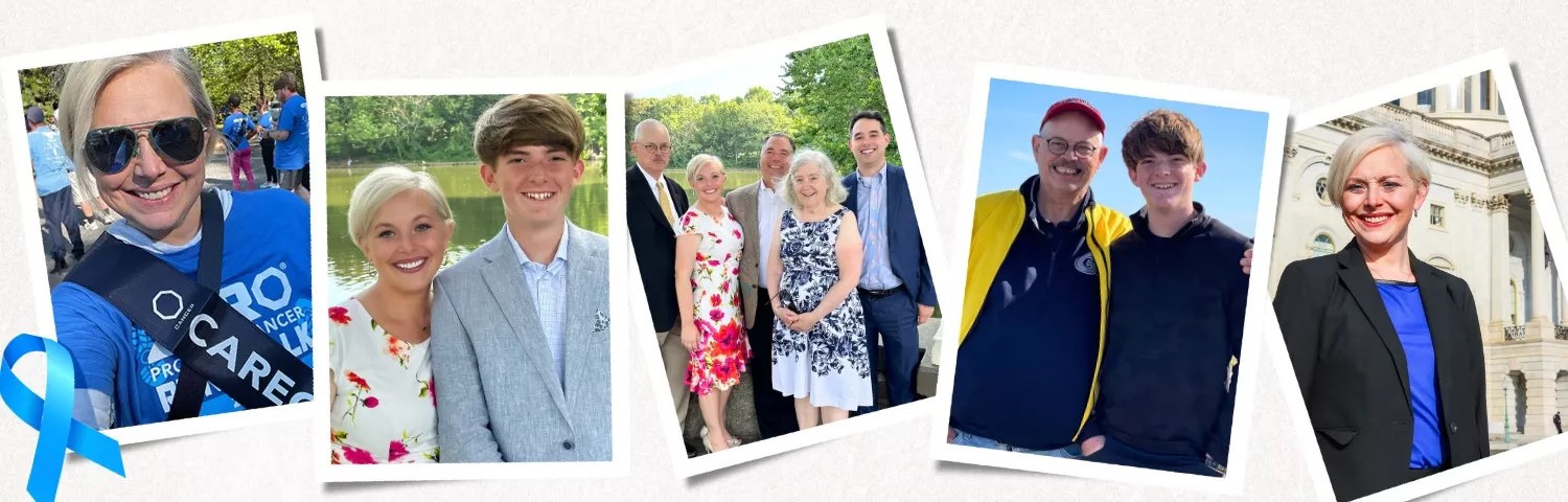 A collage of family images of Courtney Bugler, including her father and her son