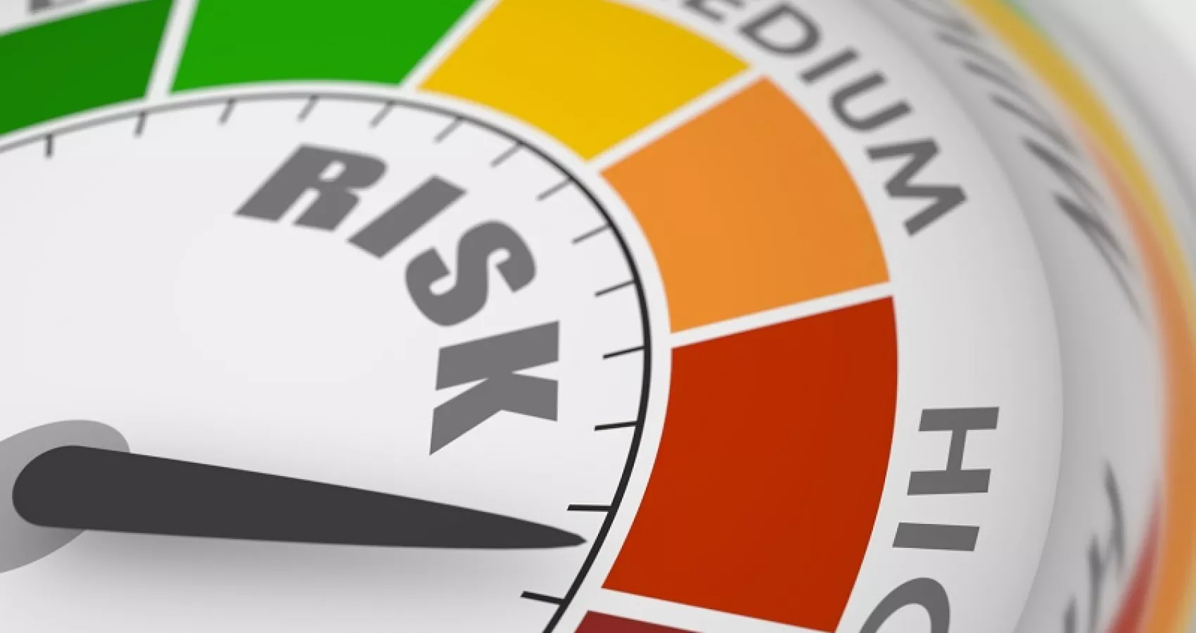 Speedometer with the needle pointing to high risk