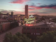 Portland City View with Neon Sign