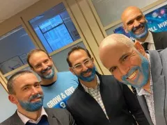 Office workers with blue beards for Grow and Give