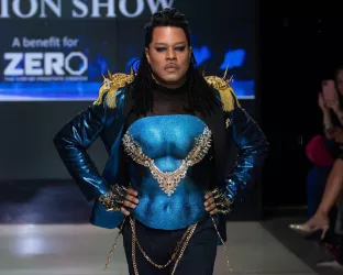 Ty-Ron Mayes weaing a spiked jacket at the Blue Jacket Fashion Show