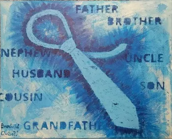 A necktie surrounded by words of familial relation