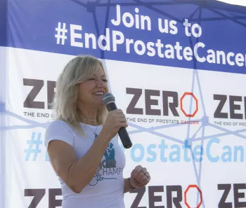 Jen Miramontes speaking at a Run/Walk event