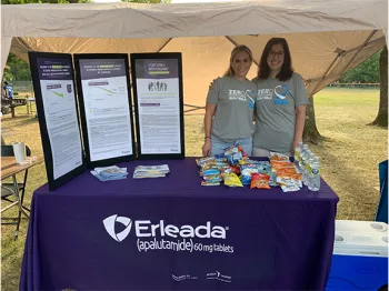 Two representatives of Erleada at a tabling event