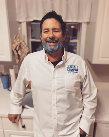 Steve Blesser blued out his beard for Grow and Give representing ZERO and Prostate cancer