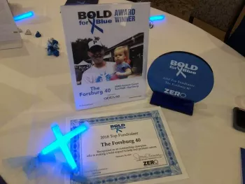A picture of an award for Forsburg and the Bold For Blue table decorations