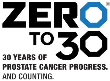 ZERO Prostate Cancer 30 Year logo that reads ZERO to 30, 30 years of Prostate Cancer Progress and Counting.