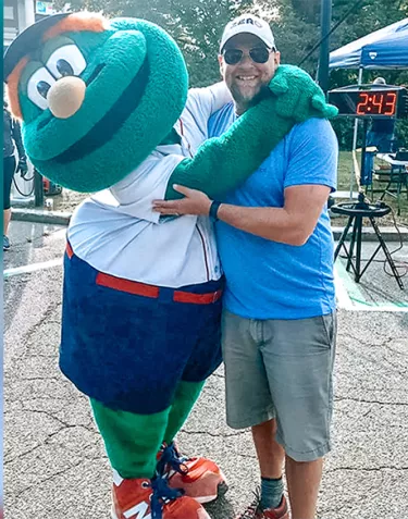 Jamie Bearse and Wally the Red Sox mascot