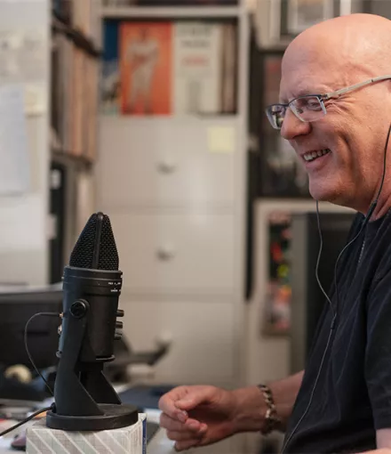 Jay Jay French of Twisted Sister recording a podcast episode for ZERO