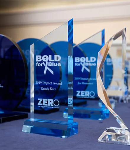 A table with several Bold for Blue awards
