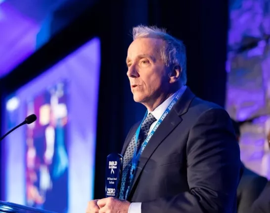Ted Healy accepting a Bold For Blue award at an award ceremony for Zero Prostate Cancer