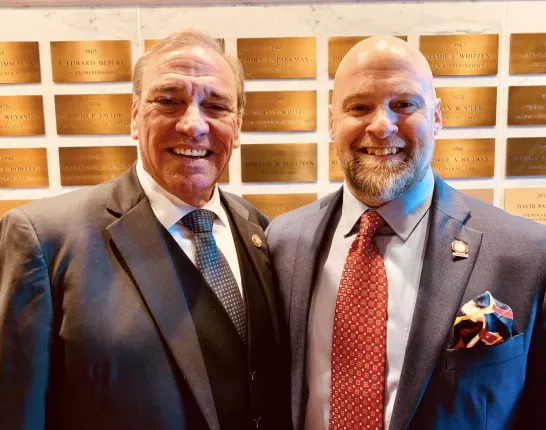 ZERO CEO Jamie Bearse with Congressman Neal Dunn in business suits