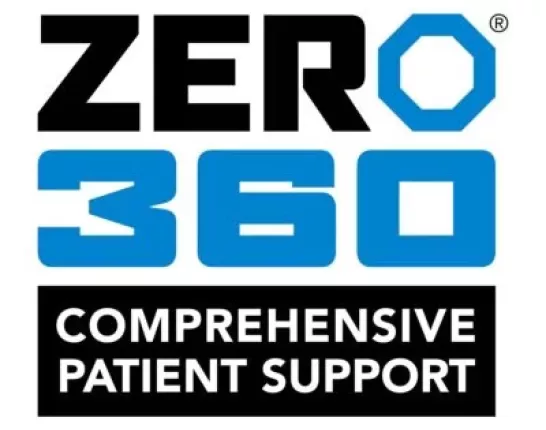 Zero 360 logo with the words comprehensive patient support