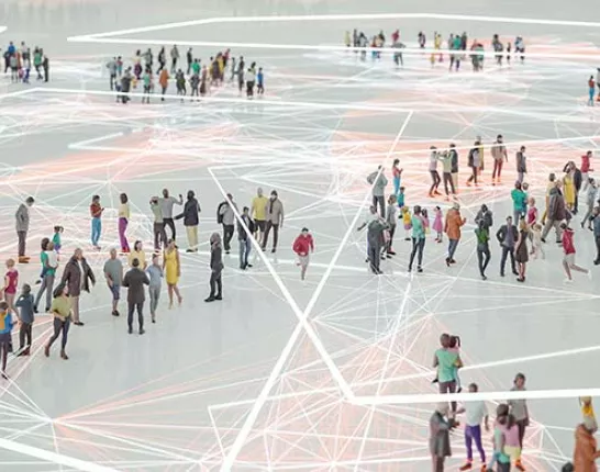 A large digital crowd grouped by visible lines