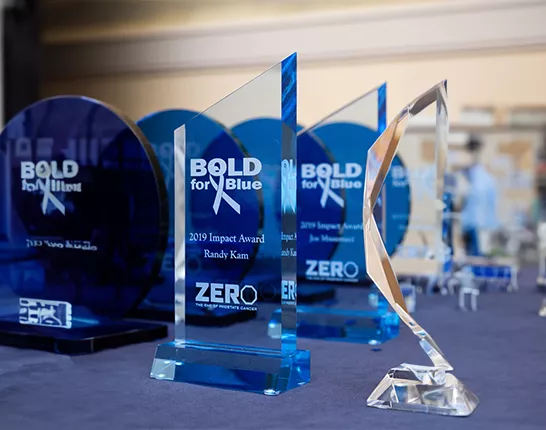 A table with several Bold for Blue awards