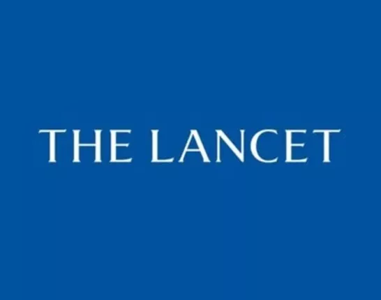 The Lancet Logo in White over Blue Background