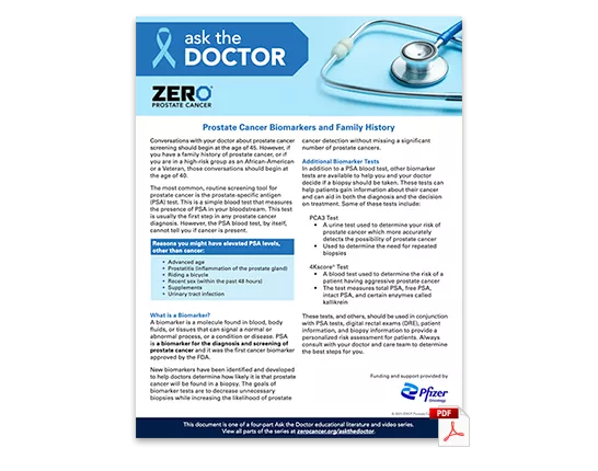 PDF Preview: Ask the Doctor - Biomarkers and Family History (One Pager)