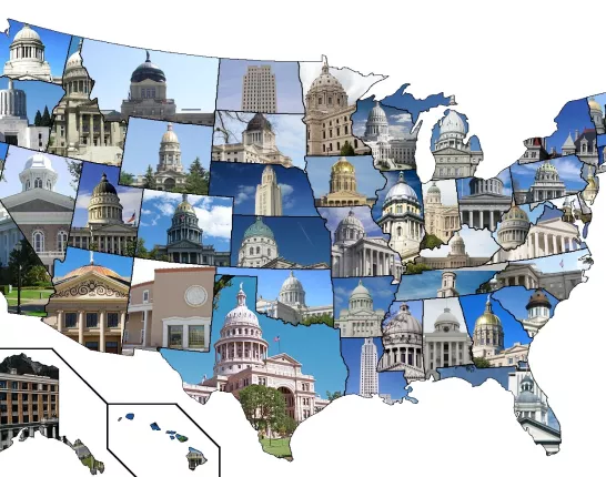 United States Map with capital buildings in each state