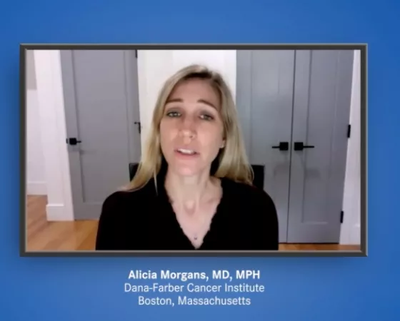 Dr. Alicia Morgan, Blonde woman on video, wearing a black long sleeve shirt