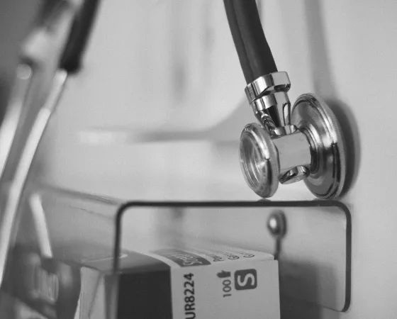 Black and White photo of stethoscope 