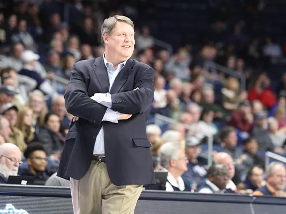 ODU Basketball Coach Jeff Jones courtside