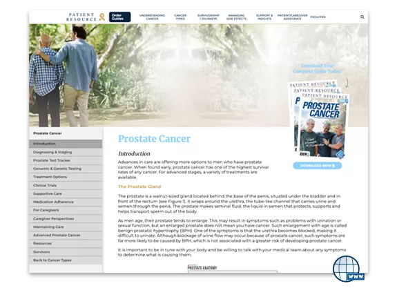 Website Preview: PatientResource Prostate Cancer Guide