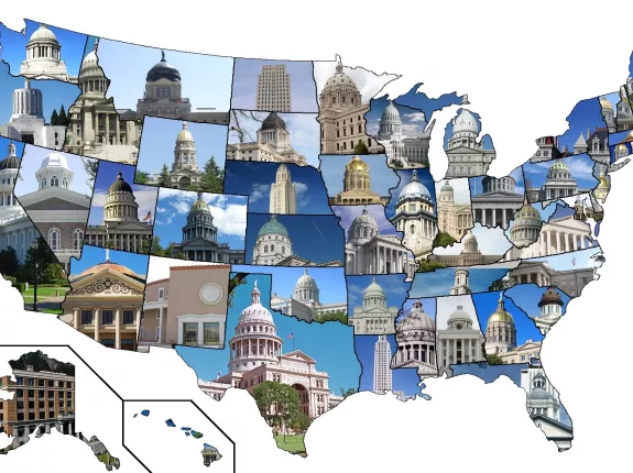 United States Map with capital buildings in each state