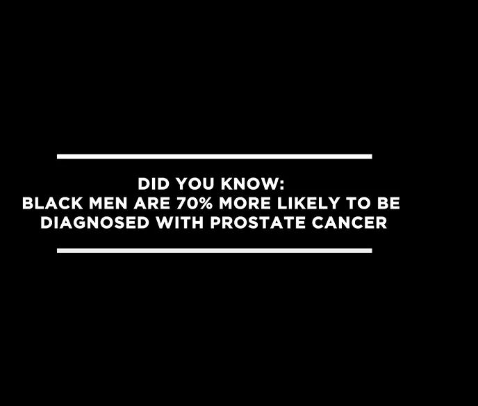 Black background with the text "Did You Know Black Men are More than 70% More Likely to be Diagnosed with Prostate Cancer"