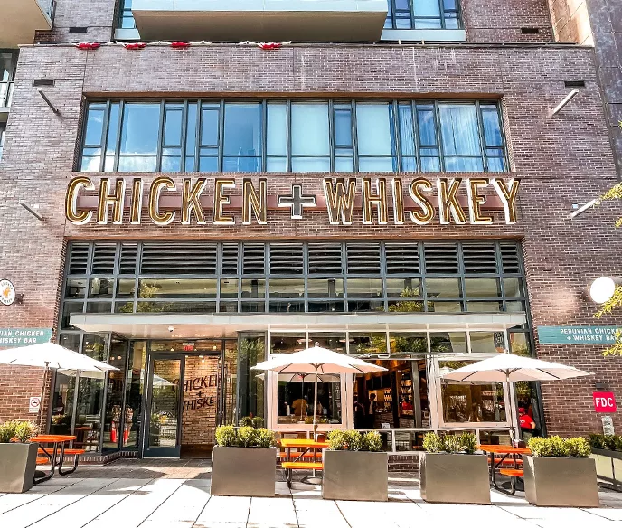 Outside of Chicken + Whiskey restaurant in D.C.
