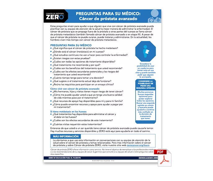 Vista previa en PDF: Preguntas Para Su Médico - Cáncer de próstata avanzado