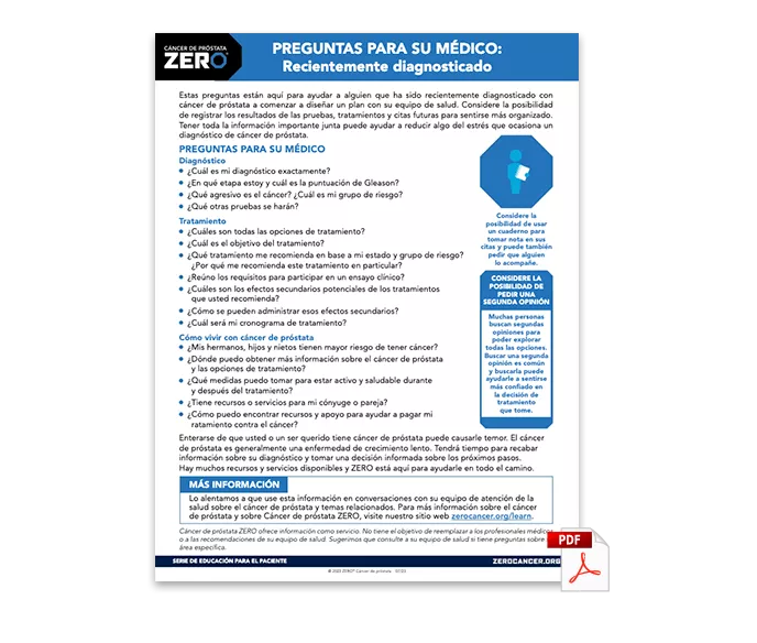 Vista previa en PDF: Preguntas Para Su Médico - Vista previa en PDF: Preguntas Para Su Médico - Recientemente diagnosticado