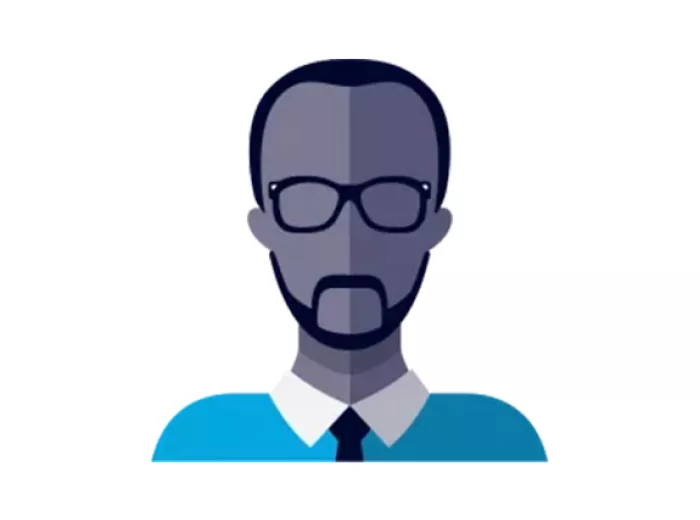 Stylized icon of an African American man with glasses