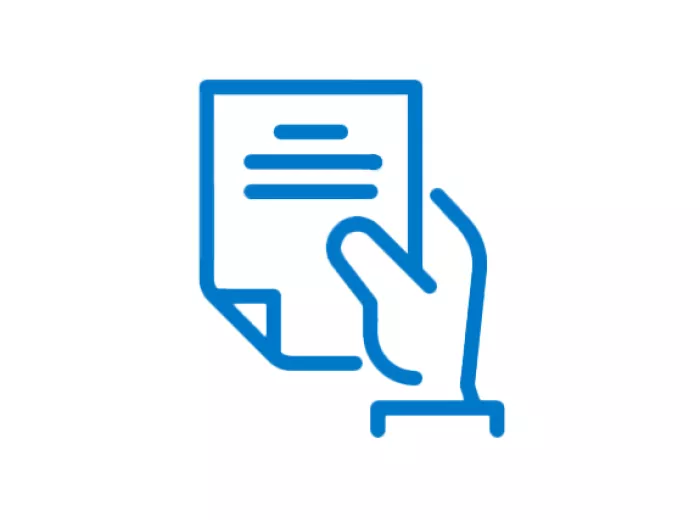 Hand holding piece of paper icon