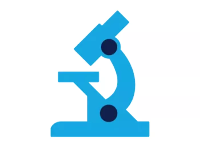 Blue icon of a microscope