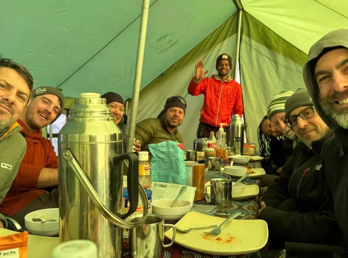 Kilimanjaro hikers in tent
