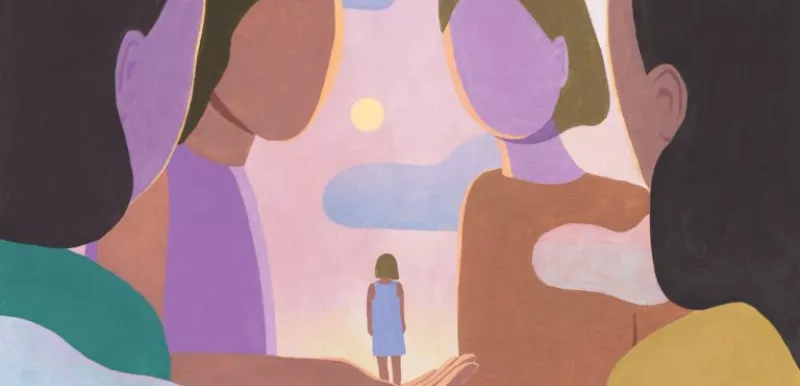 Drawing of 4 women in pastel colors