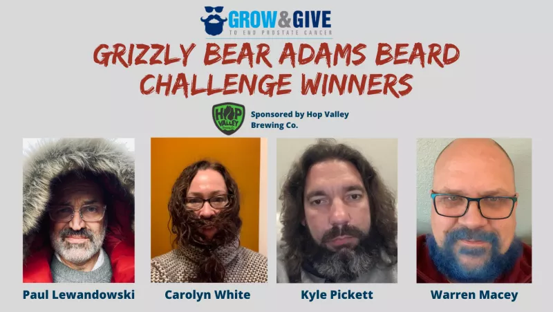 Grizzly bear Adams Beard Challenge Winners for Grow and Give sponsered by Hop Valley Brewing Company