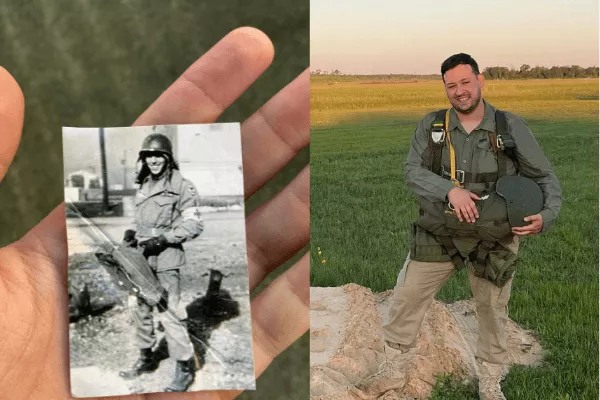 An old picture of Jack Berger and a picture of Hal Berger side by side