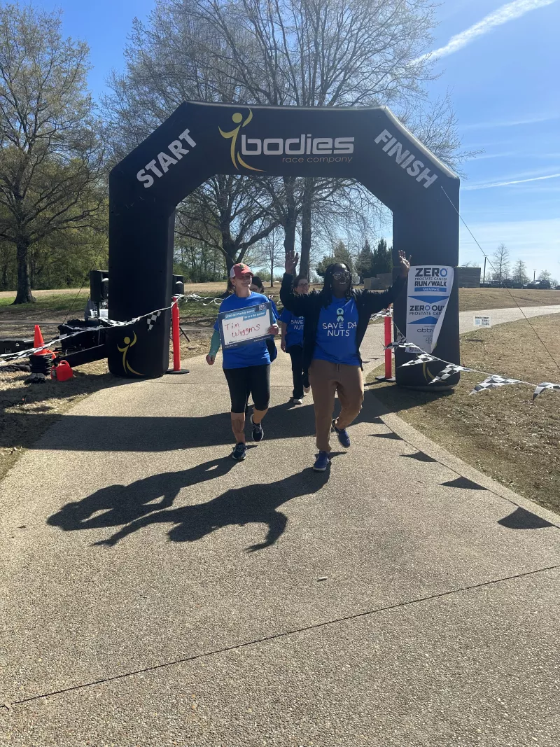 Crossing the finish line at the ZERO Prostate Cancer Run/Walk