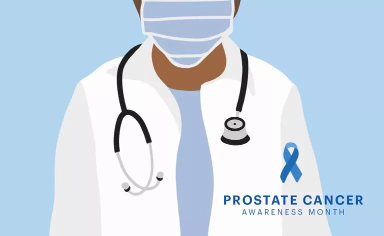 Prostate-Cancer-Awareness-Month-Graphic of doctor and ribbon