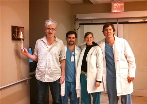 TODAY-article group of doctors and a cancer patient ringing the cancer free bell