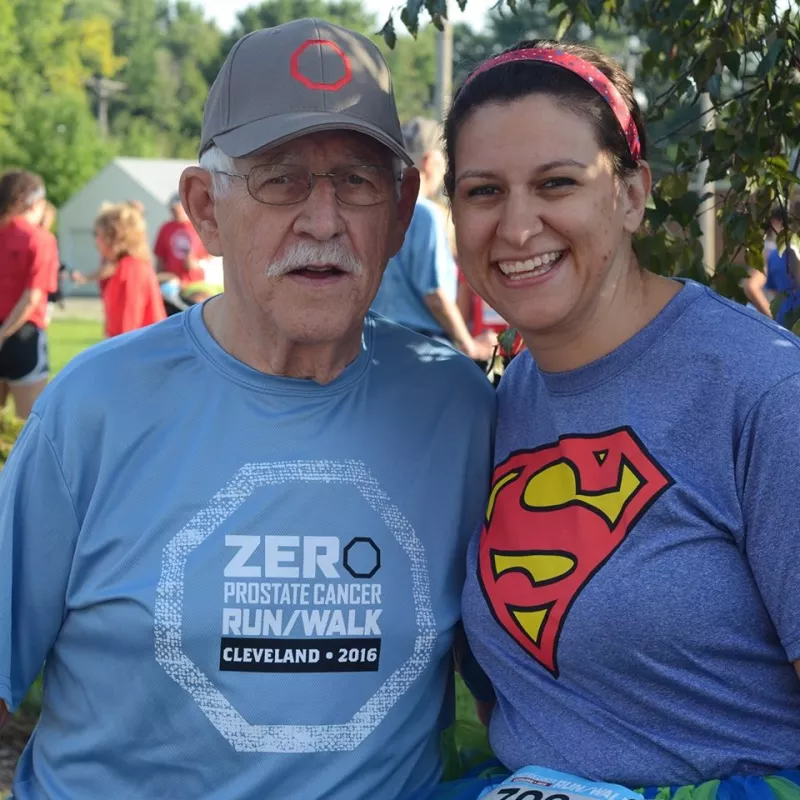 Stephanie Mueller sporting a Superman tshirt with her father at a ZERO Prostate Cancer Run/Walk Event in Clevand 2016