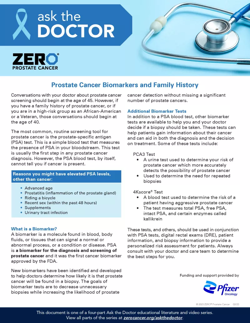 Ask the Doctor One-Pager - Prostate Cancer Biomarkers and Family History 2023