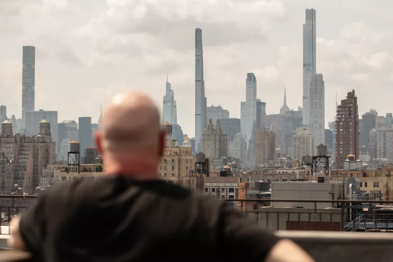 Jay Jay French looking at the NYC skyline