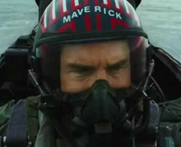 Tom Cruise flying a war aircraft in the Maverick movie