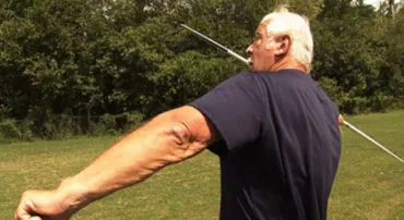 Tom Russell throwing an olympic javelin