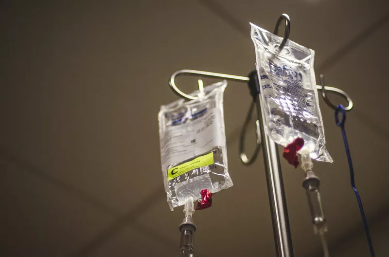 Bags of IV-drip chemotherapy injections