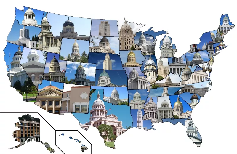 United States Map with capital buildings in each state