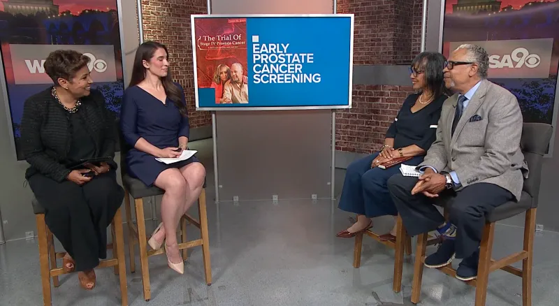 Couple on news segment talking about prostate cancer