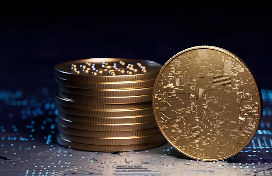 A stack of coins representing cryptocurrency